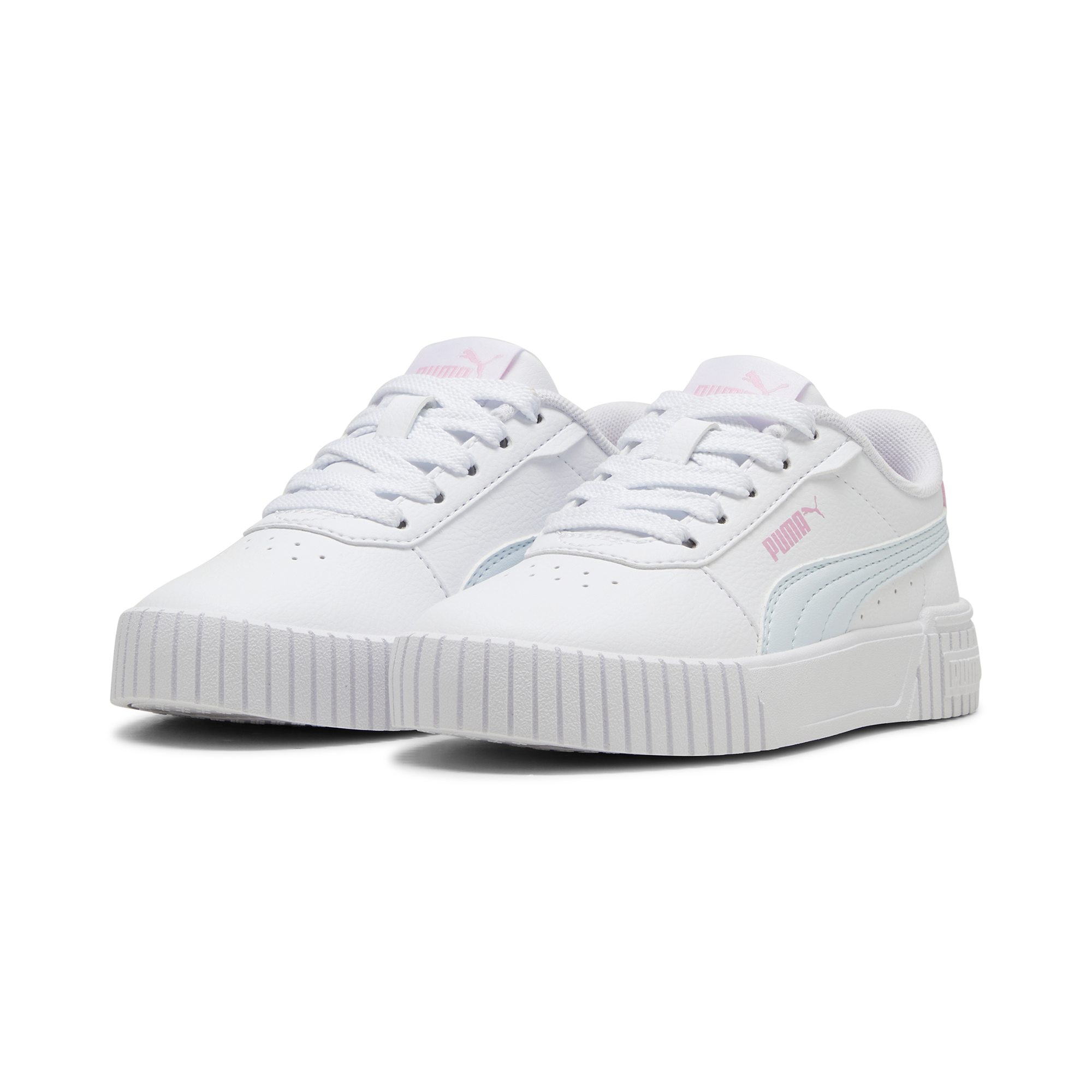 Sneakers bianche da bambina con dettagli rosa e azzurri Puma Carina 2.0 PS, Brand, SKU s342000190, Immagine 0